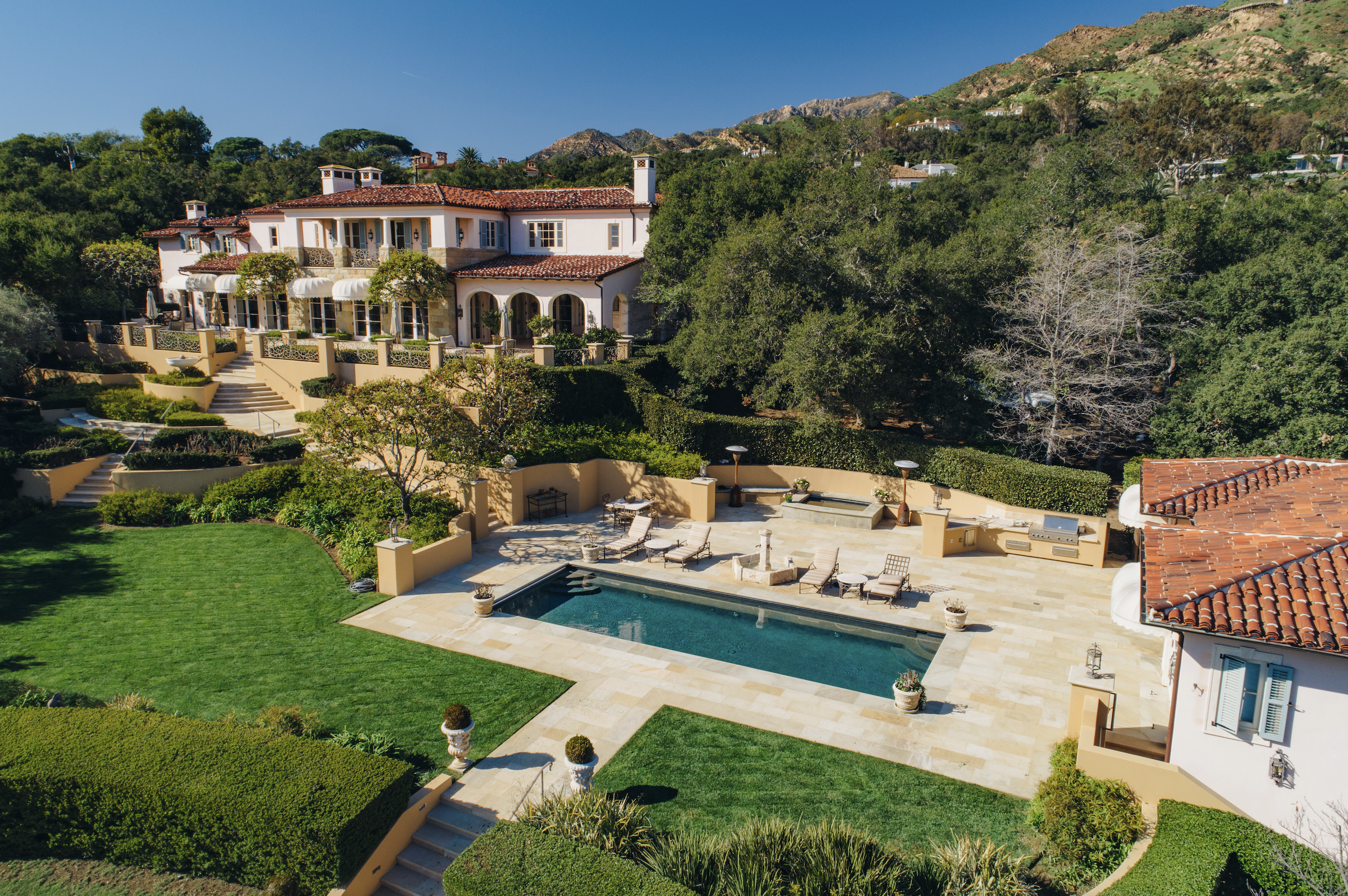 backyard pool and pool house